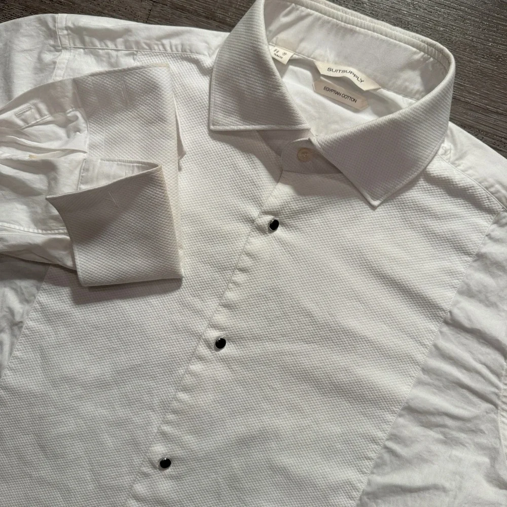 Suitsupply Shirt Men 17 White Egyptian Cotton Tuxedo French Cuff Formal Bib Slim